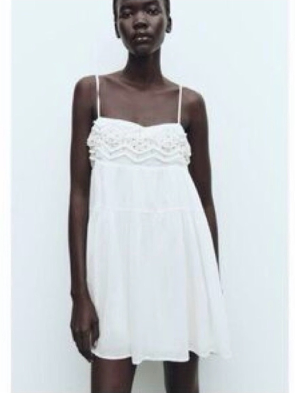 White Spaghetti-Strap Sundress with Crochet Bodice